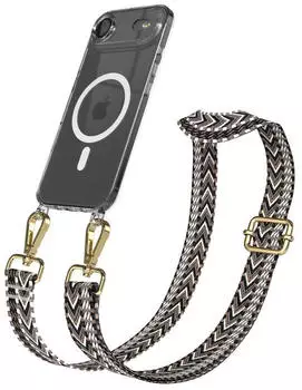 Eazy Case Handykette mit MagSafe Hülle für Apple iPhone Air Handyband ZigZag Style Karabiner Gold Umhängeband in Grau