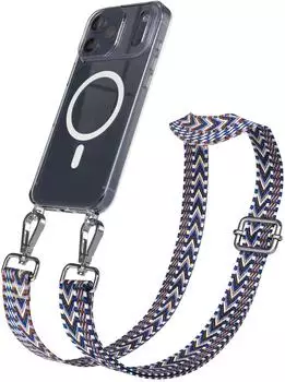 Eazy Case Handykette mit MagSafe Hülle für Apple iPhone 17 Pro Max Handyband ZigZag Style Karabiner Silber Umhängeband in Blau