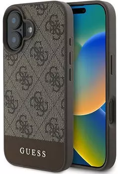 Guess GUHCP16MG4GLBR iPhone 16 Plus 6,7 braun/braunes Hardcase 4G Bottom Stripe Schutzhülle