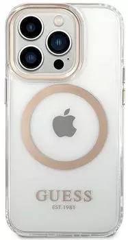 Guess GUHMP15LHTRMD iPhone 15 Pro 6,1 gold/gold Hartschale Metal Outline Magsafe Schutzhülle