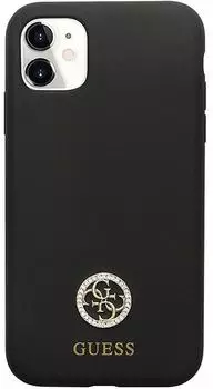 Guess GUHCN614DGPK Hülle für iPhone 11 / Xr Schwarzes Silikon Logo Strass 4G Handyhülle
