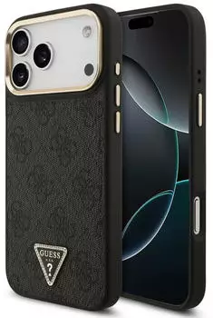 Guess case passend für IPHONE 17 Pro Max kompatibel mit MagSafe GUHMP17XP4GTDGMK (4G PolyurethanW/ Triangle Logo) gold black