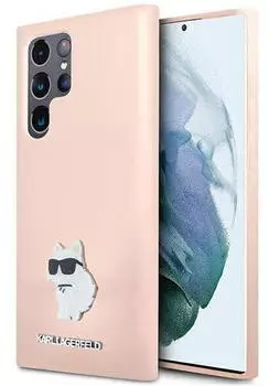 Karl Lagerfeld Choupette Metal Pin-Hülle Silikon Samsung Galaxy S23 Ultra - Rosa