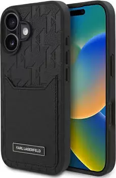 Karl Lagerfeld Cardslots Monogram Hülle iPhone 16 - Schwarz