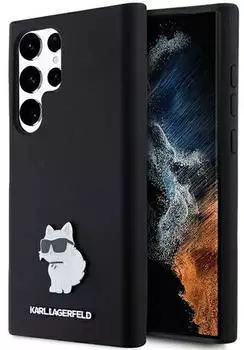 Karl Lagerfeld Silikon Choupette Metal Pin Hülle Samsung Galaxy S23 Ultra - Schwarz