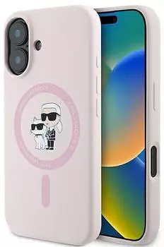 Karl Lagerfeld Silikon Karl&Choupette Heads Ring MagSafe Case iPhone 16 Plus - Pink