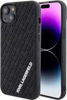 Karl Lagerfeld 3D Rubber Multi Logo Hülle iPhone 15 Plus - Schwarz