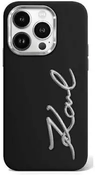 Karl Lagerfeld Silikon-Metall-Logo-Hülle iPhone 15 Pro - Schwarz