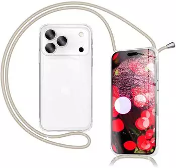 NALIA Smartphone-Hülle Apple iPhone 17 Pro, Klare Hülle mit Band zum Umhängen / 160cm Handy Kette Verstellbar, Sandstein Beige