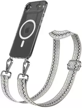 Eazy Case Handykette mit MagSafe Hülle für Apple iPhone Air Handyband Wave Style Karabiner Silber Umhängeband in Beige