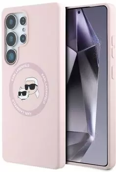 Karl Lagerfeld Liquid Silicone K&CH Heads MagSafe Back Cover für Samsung Galaxy S25 Ultra Pink