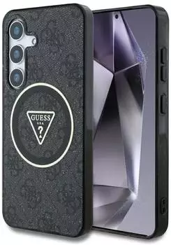 Guess IML 4G Glitter and Triangle Logo MagSafe Back Cover für Samsung Galaxy S25 Black