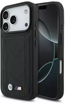 BMW Handyhülle M Quilted Logo Kompatibel mit iPhone 17 Pro Schwarzes Premium Öko Leder