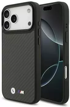 BMW M Kevlar Schutzhülle mit Carbonstruktur kompatibel mit iPhone 17 Pro Max