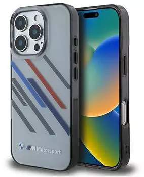 BMW Motosport IML Random Stripes Hülle iPhone 16 Pro grau