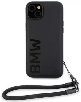BMW Signature Leder Wordmark Cord Hülle iPhone 15/14/13 Schwarz