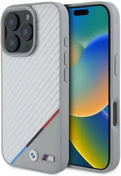 BMW M Edition Carbon Stripe & Strap Hülle iPhone 16 Pro Max Grau