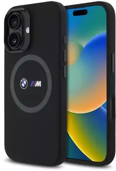BMW M MagSafe H&uuml;lle Silikon bedrucktem Ring iPhone 16 Schwarz