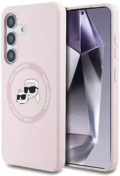 Karl Lagerfeld Liquid Silicone K&CH Heads MagSafe Back Cover für Samsung Galaxy S25 Pink