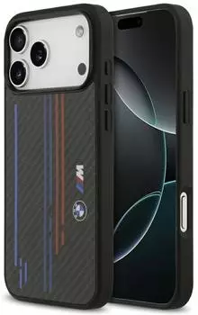 BMW M Kevlar Premium Schutzhülle mit M Streifen kompatibel mit iPhone 17 Pro Max Schwarz