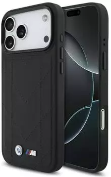 BMW M Quilted Design Schutzhülle kompatibel mit iPhone 17 Pro Max Echtleder Optik