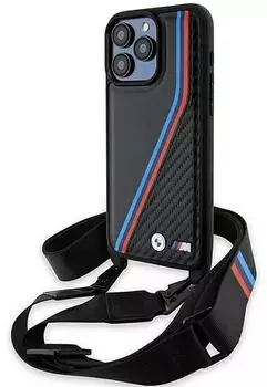 BMW M Edition Carbon Tricolor Lines & Strap Hülle iPhone 15 Pro Schwarz