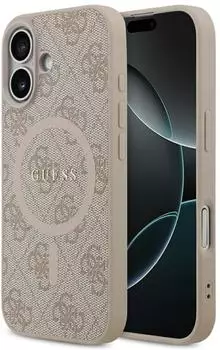 CG Mobile Handyhülle Case iPhone 17 Guess MagSafe Kunstleder rosa Logo goldfarben