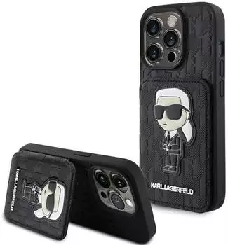 CG Mobile Hülle Case iPhone 15 Pro Max Karl Lagerfeld aufstellbar Kunstleder schwarz