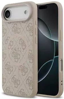 CG Mobile Handyhülle Case iPhone 17 Air Guess MagSafe Kunstleder rosa Logo goldfarben