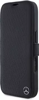 CG Mobile Handyhülle Bookcase iPhone 16 Mercedes Echtleder schwarz Stern silber