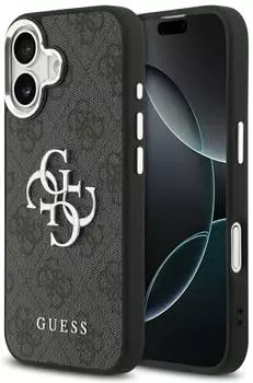 CG Mobile Hülle iPhone 17 Kunstleder Guess grau Big Logo Metall silber