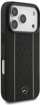 CG Mobile Case Mercedes MagSafe iPhone 17 Pro Echtleder schwarz Streifen Logo Metall