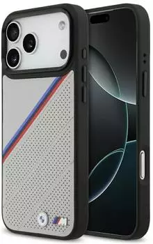 CG Mobile Hülle Case iPhone 17 Pro Max BMW MagSafe Kunstleder grau Tricolor Logo Metall