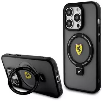 CG Mobile Hülle Case iPhone 15 Ferrari aufstellbar Magsafe kompatibel Logo Matt dunkel