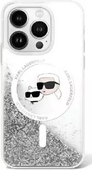 CG Mobile Handyhülle iPhone 16 Plus Karl Lagerfeld Glitter silber MagSafe Logo