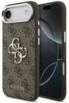 CG Mobile Hülle iPhone 17 Air Kunstleder Guess braun Big Logo Metall silber