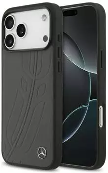 CG Mobile Hülle Mercedes MagSafe iPhone 17 Pro Max Echtleder anthrazit Logo Stern Metall