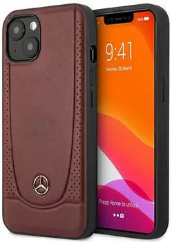 CG Mobile Handyhülle Case iPhone 15 Mercedes Echtleder weinrot Stern Logo