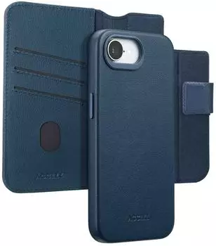 Accezz iPhone 16e Hülle Echtleder Klapphülle/2 in 1 Case Dunkelblau