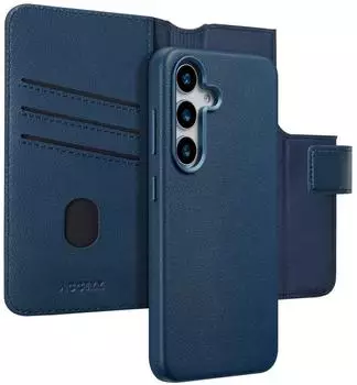 Accezz Samsung Galaxy S25 Hülle Echtleder Klapphülle/2 in 1 Case Dunkelblau