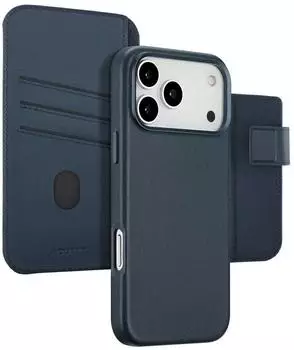 Accezz iPhone 17 Pro Max Hülle Echtleder Klapphülle/2 in 1 Case Dunkelblau