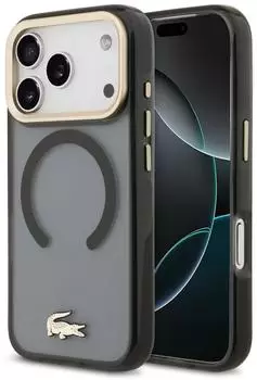 Lacoste Shockproof Transparent Frosted Gold Logo MagSafe Case iPhone 17 Pro Black