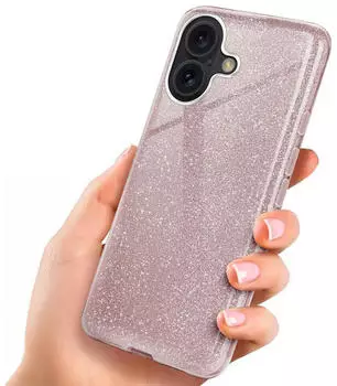 ONEFLOW H&uuml;lle iPhone 16 Glitzer Ros&eacute;gold 3in1 Silikon Sto&szlig;fest D&uuml;nn