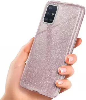 ONEFLOW H&uuml;lle Samsung Galaxy A51 Glitzer Ros&eacute;gold 3in1 Silikon Sto&szlig;fest D&uuml;nn