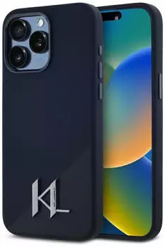 Karl Lagerfeld Hülle Silicone Shadow Metal Initial MagSafe Apple iPhone 15 Pro Max Schwarz