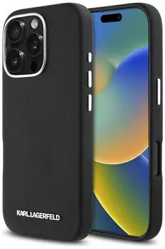 Karl Lagerfeld Hülle Hardcase MagSafe FW Saffiano Metal Logo Apple iPhone 16 Pro Max Schwarz