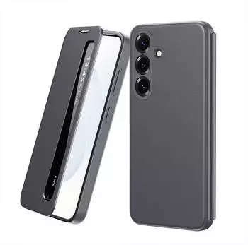 Wigento Handyhülle Flipcase Samsung Galaxy S26 Plus Smart View Kunstleder Grau Rundumschutz
