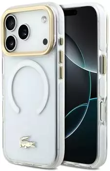 Lacoste Hülle Shockproof Transparent Frosted Gold Logo MagSafe Apple iPhone 17 Pro Weiss