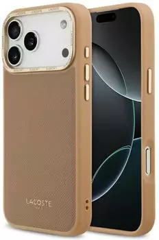 Lacoste Hülle Champs Elysees Gold Logo MagSafe Apple iPhone 17 Pro Pink