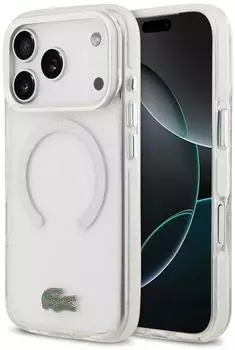 Lacoste Hülle Shockproof Transparent Frosted MagSafe Apple iPhone 17 Pro Weiss